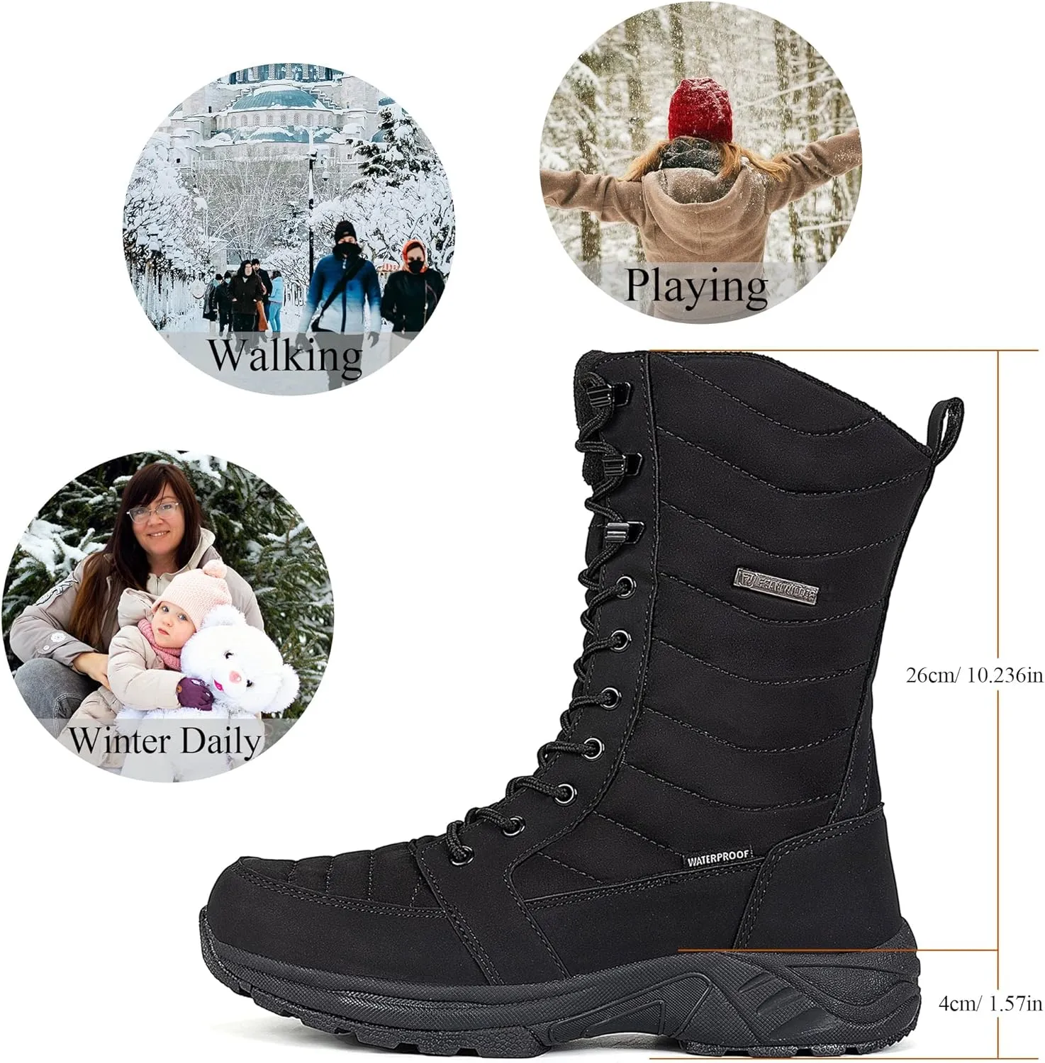 Women's Waterproof Winter Snow Boots Warm Comfortable with Side Zipper - 2025 Fashion Lightweight Hiking boots for Cold Weather Insulated Mid Calf Military Booties