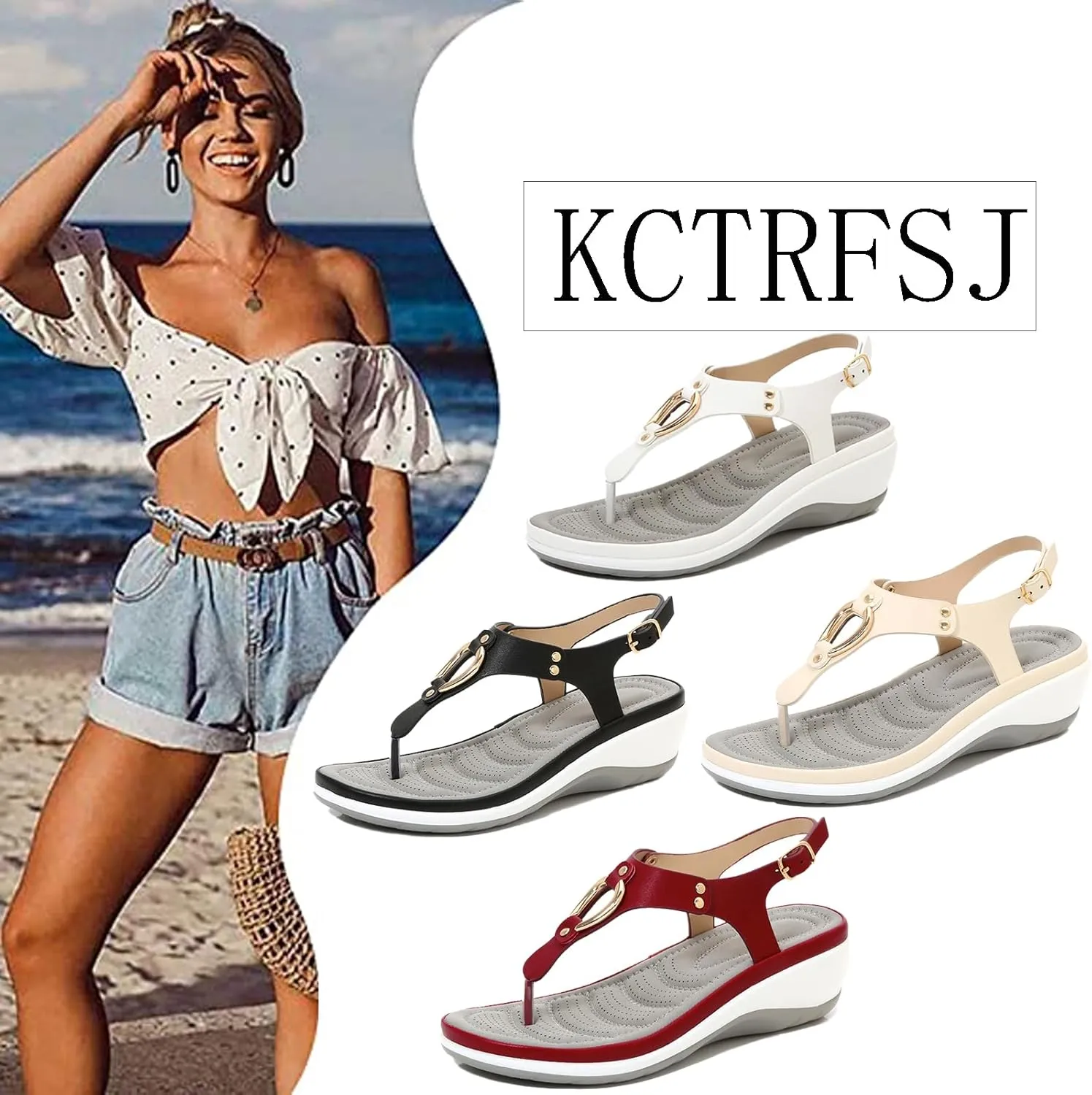 Women's Wedge Orthotic Flops Sandals Rest Toe Backstrap Fashion Boho Adjustable Summer Comfy Platform T-Strap Thong Dressy Walking Beach Sandals