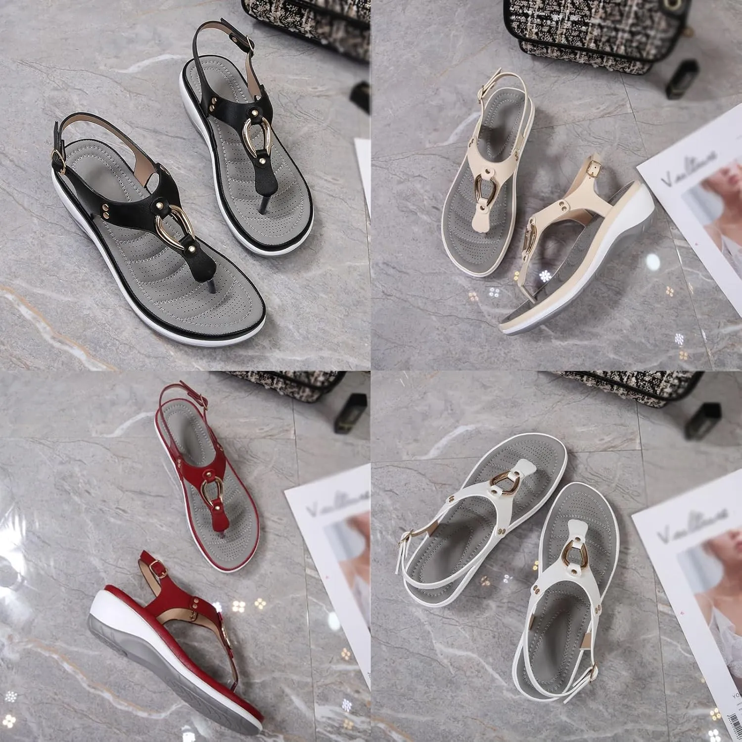 Women's Wedge Orthotic Flops Sandals Rest Toe Backstrap Fashion Boho Adjustable Summer Comfy Platform T-Strap Thong Dressy Walking Beach Sandals