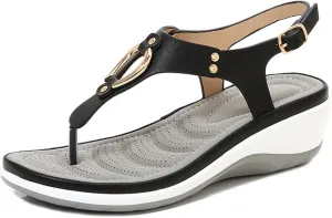Women's Wedge Orthotic Flops Sandals Rest Toe Backstrap Fashion Boho Adjustable Summer Comfy Platform T-Strap Thong Dressy Walking Beach Sandals