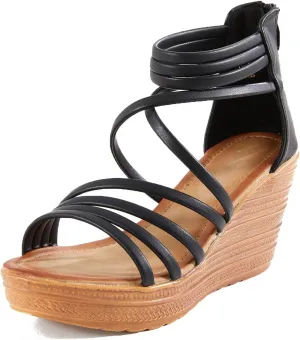 Women's Wedge Sandals Casual Summer Buckle Open Toe Ankle Strap Platform Wedge Heels