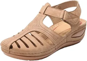 Women's Wedge Sandals Summer Closed Toe Platform Dressy Summer Vintage Casual Hollow Out Orthopedic Orthotic Slip On Wedges Gladiator 2025 Ankle Strap Roman Style Shoes Anti-Slip Comfortable