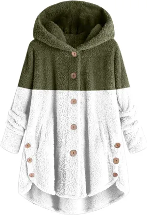 Womens Winter Jacket Coats Button Hem Plus Size Hoodie Top Sweater Blouse Thermal Sweatshirt Outerwear Women Winter