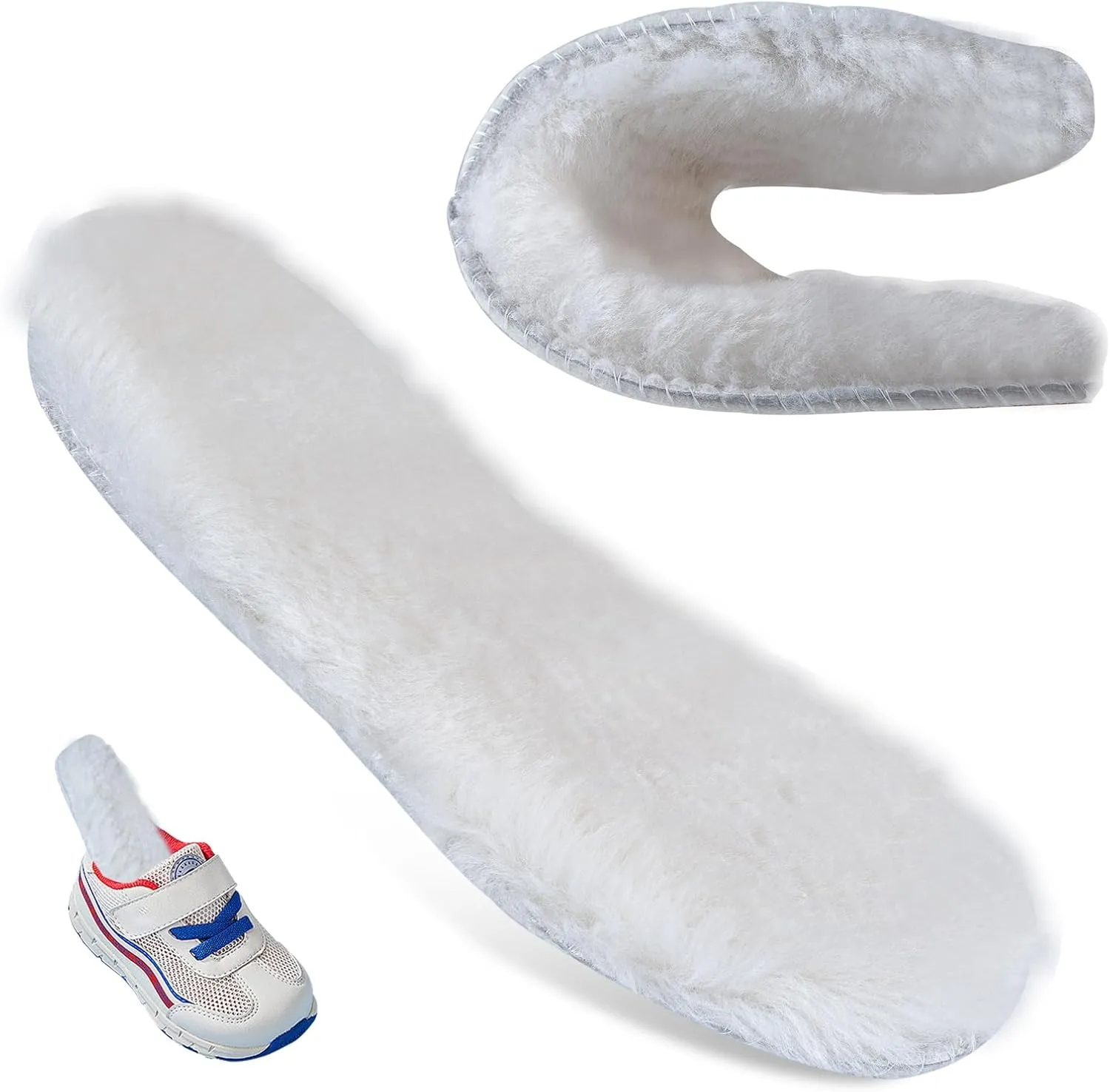 Wool Insoles for Kids, Soft Sheepskin Insoles with Moisture-Wicking Wool Felt Bottom, Thermal Insoles for Children’s Shoes, Boots, and Slippers for Winter Warmth