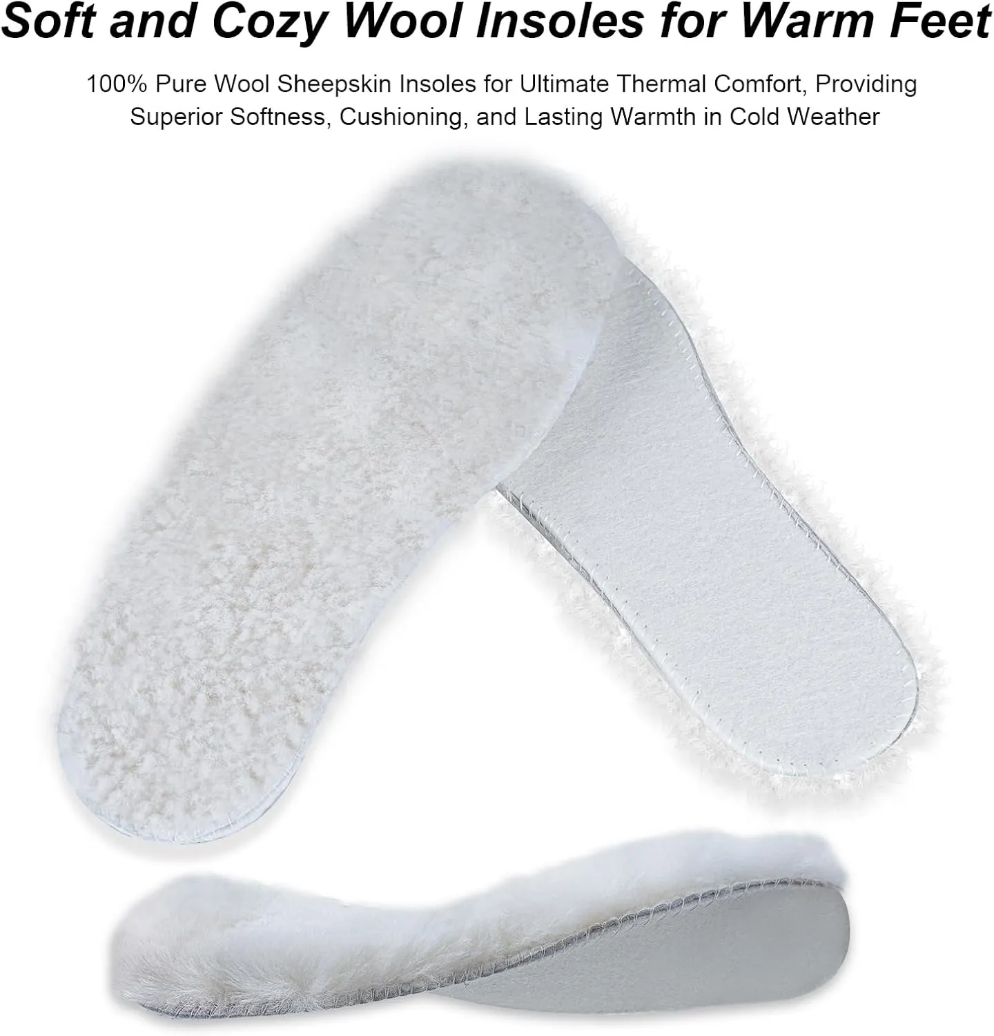 Wool Insoles for Women and Men, Premium Sheepskin Insoles with Soft Fleece and Wool Felt Sole, Moisture-Wicking Thermal Insoles for Boots, Slippers, and Shoes for Winter Warmth