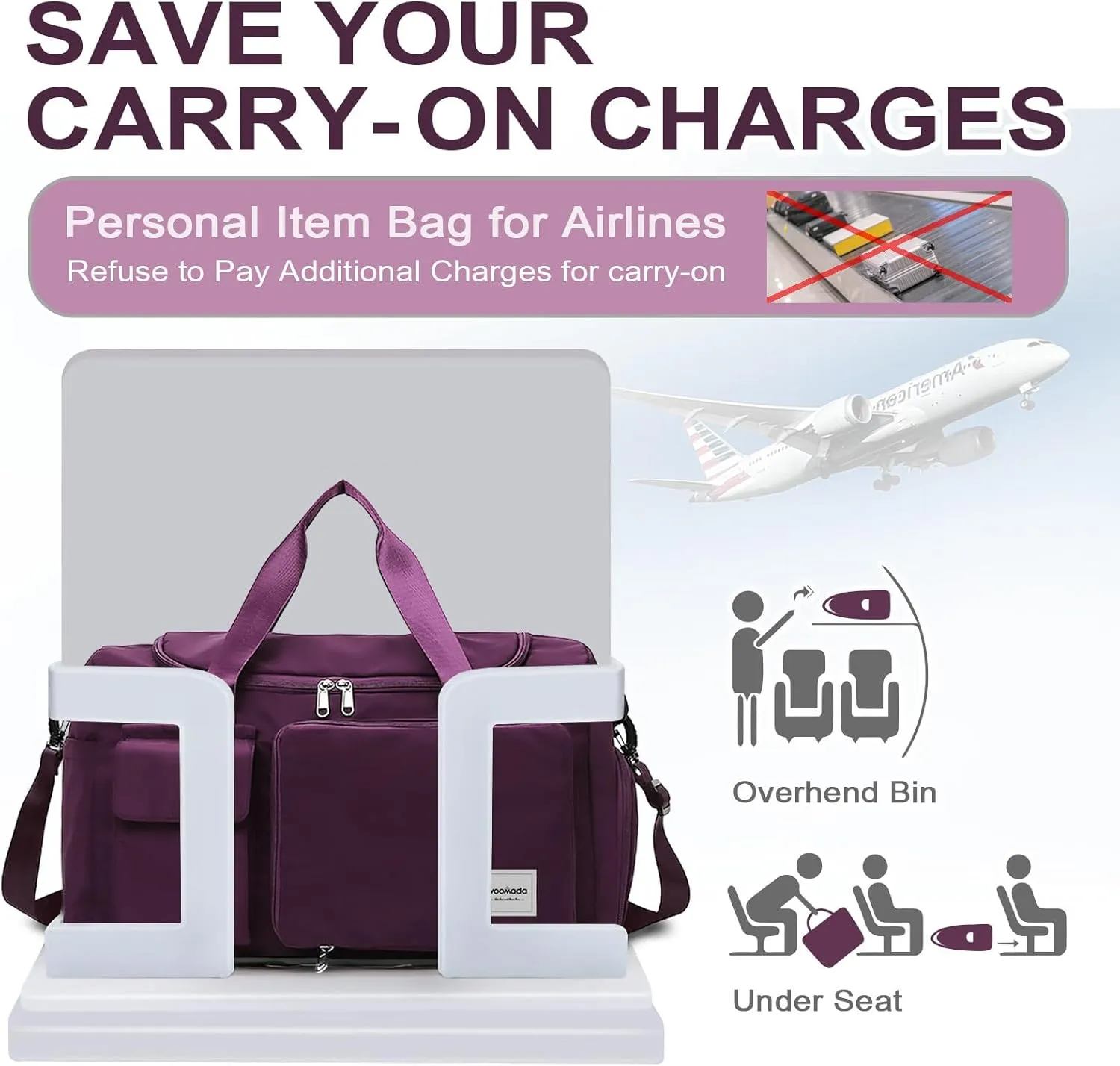 WOOMADA Foldable Travel Duffel Bag with Shoes Compartment, Overnight Bag with Wet Pocket & Trolley Sleeve, Weekender Bags for Women (purple)