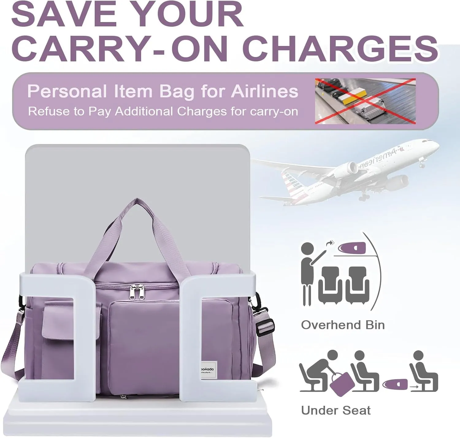 WOOMADA Foldable Travel Duffel Bag with Shoes Compartment, Overnight Bag with Wet Pocket & Trolley Sleeve, Weekender Bags for Women(A-grayish purple)
