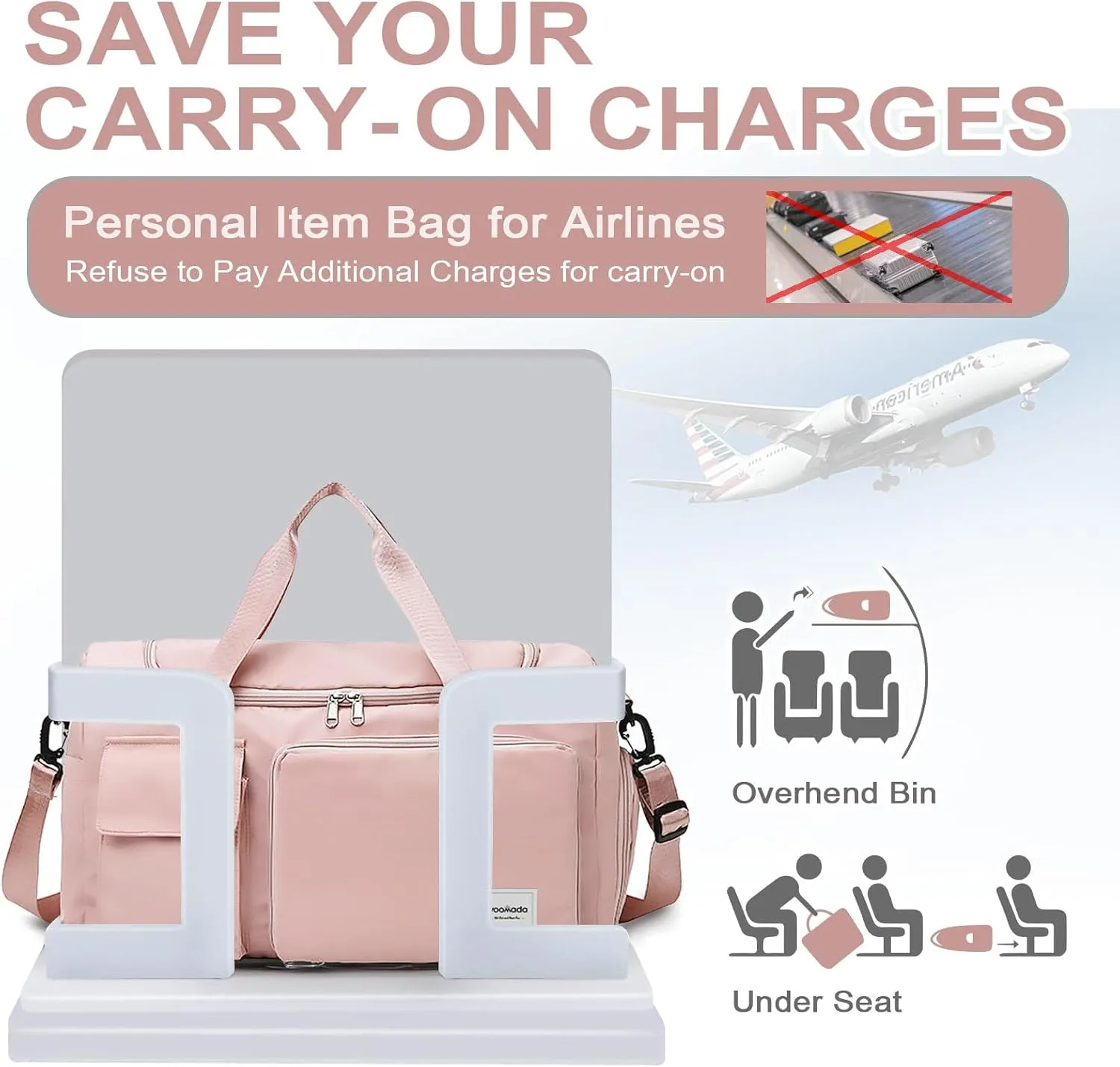 WOOMADA Foldable Travel Duffel Bag with Shoes Compartment, Overnight Bag with Wet Pocket & Trolley Sleeve, Weekender Bags for Women(pink)