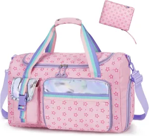 WOOMADA Travel Duffle Bag, Weekend Bag with Wet Pocket & Trolley Sleeve, Gym Dance Bag With Shoe Compartment(Star Pink)