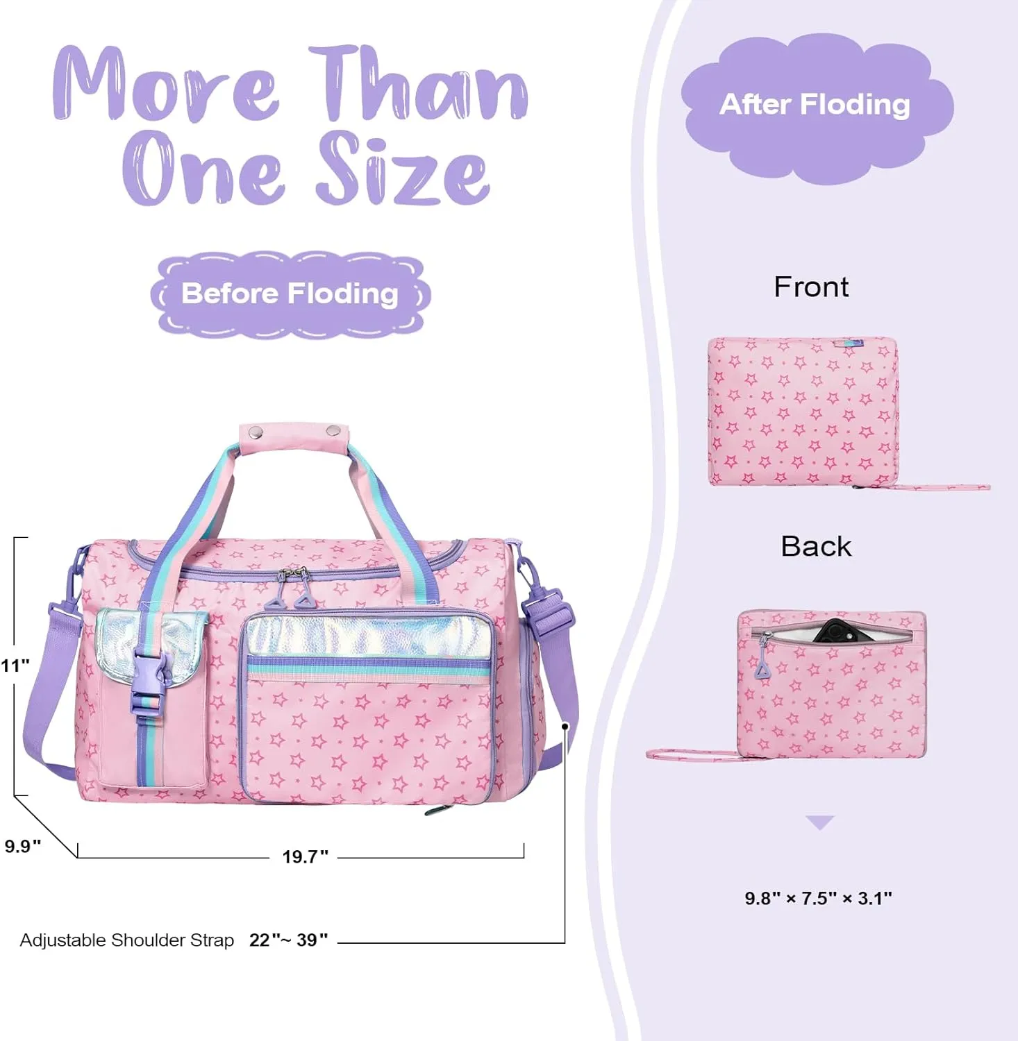 WOOMADA Travel Duffle Bag, Weekend Bag with Wet Pocket & Trolley Sleeve, Gym Dance Bag With Shoe Compartment(Star Pink)