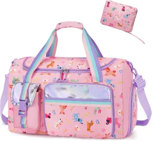 WOOMADA Travel Duffle, Weekend Bag with Wet Pocket & Trolley Sleeve, Gym Dance Bag With Shoe Compartment(Pink Dog)