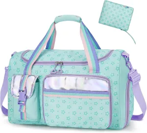 WOOMADA Travel Duffle, Weekend Bag with Wet Pocket & Trolley Sleeve, Gym Dance Bag With Shoe Compartment(Star Turquoise)