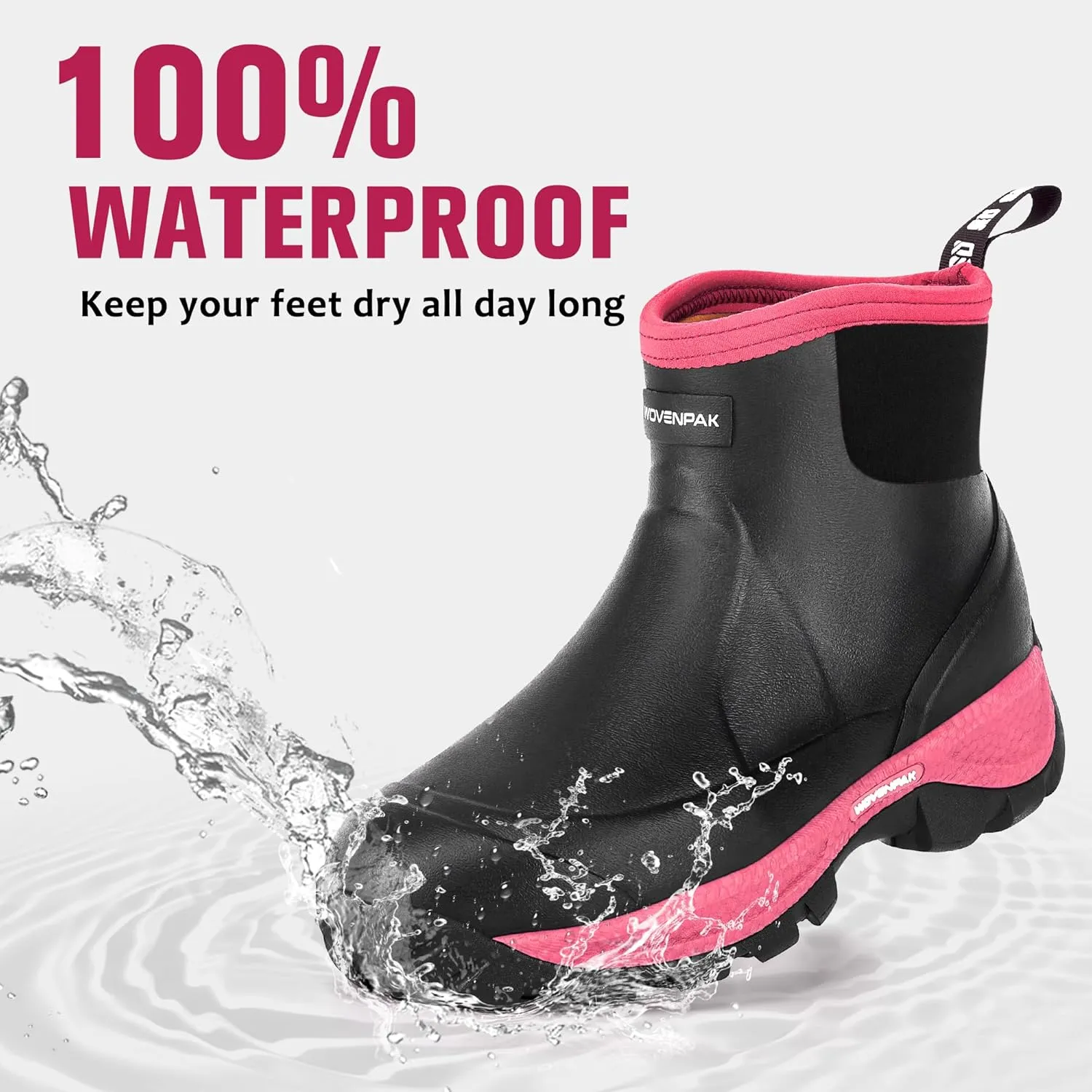 WOVENPAK Ankle Boots for Women, Rubber Rain Boots Waterproof Women, Ankle Garden Mud Boots Shoes, Rubber Boots for Women Insulated Lightweight Short Boots for Outdoor, Garden, Yard Work, Size 6-11