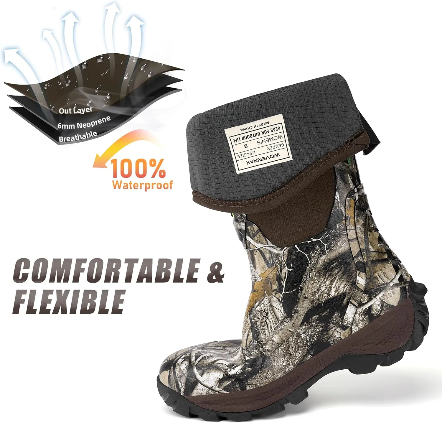 Wovenpak Rain Boots Women, Rubber Boots for Women Insulated Hunting Boots with Steel Shank, Waterproof Boots for Women, Womens Work Boots 6mm Neoprene Rain Boots Outdoor, Size 6-11