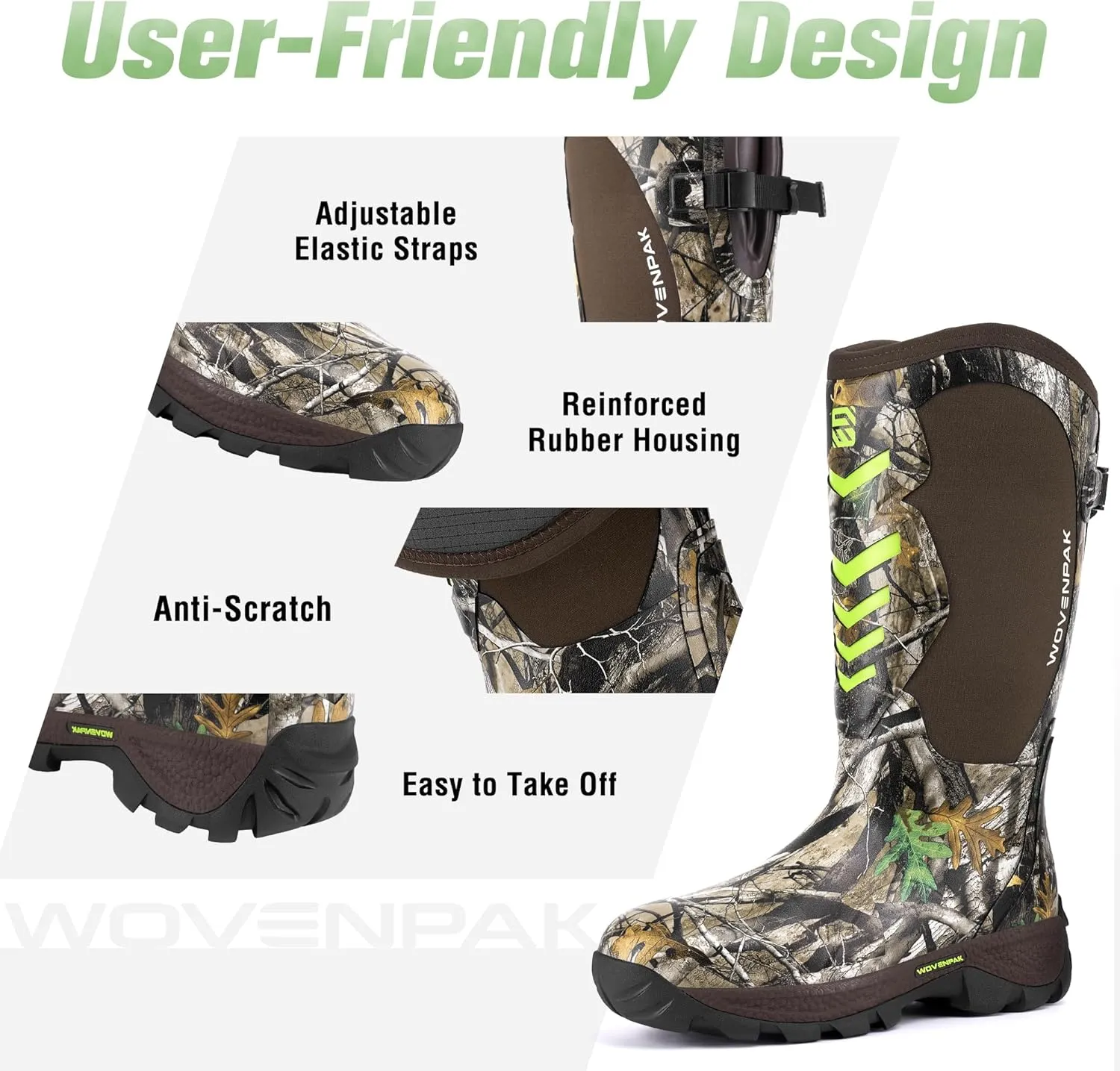 Wovenpak Rain Boots Women, Rubber Boots for Women Insulated Hunting Boots with Steel Shank, Waterproof Boots for Women, Womens Work Boots 6mm Neoprene Rain Boots Outdoor, Size 6-11