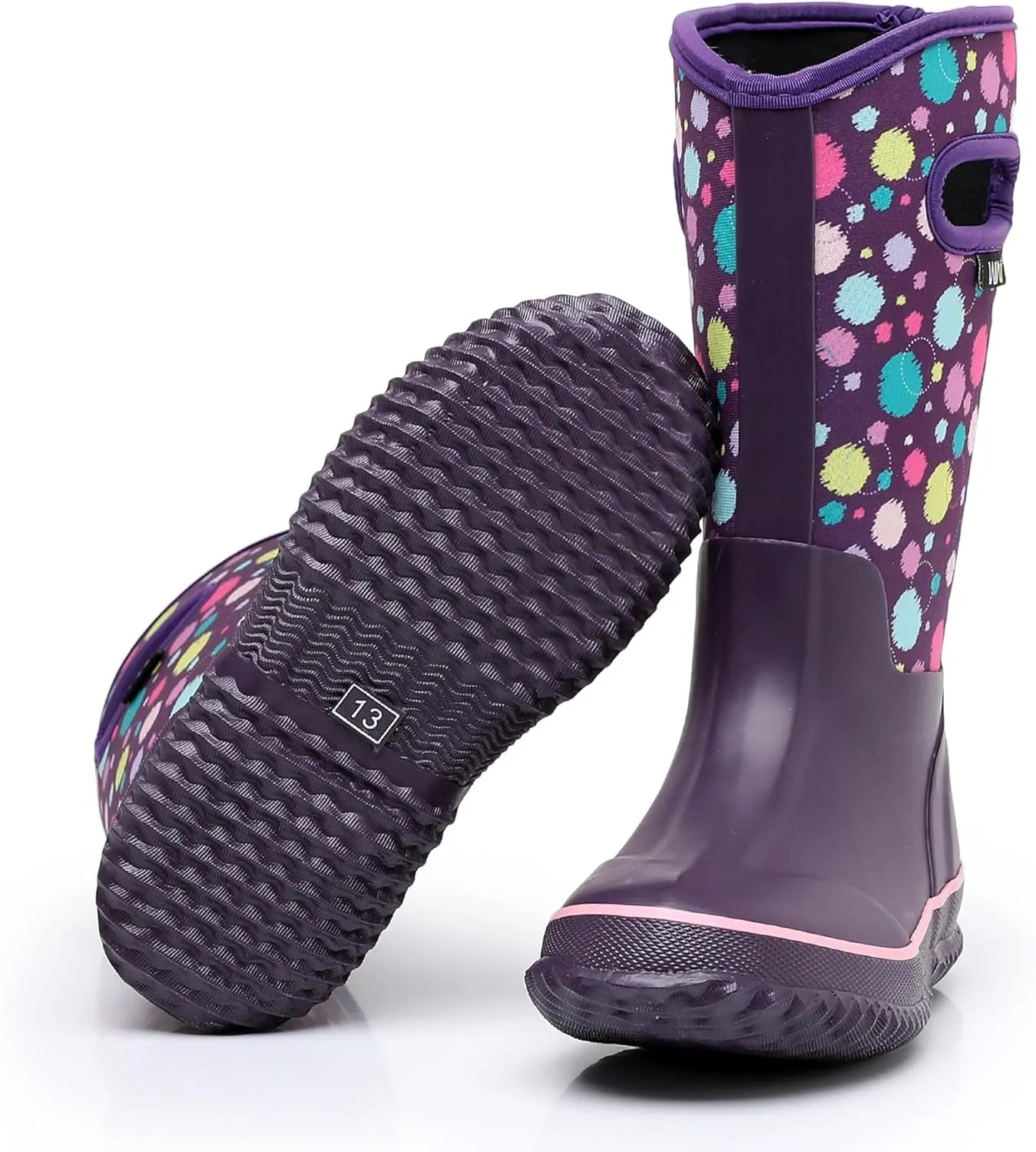 WTW Kids Rubber Rain Boots - Neoprene Insulated 100% Waterproof Mid Calf Mud Boots for Boys and Girls Winter Snow Boots