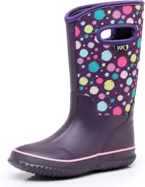 WTW Kids Rubber Rain Boots - Neoprene Insulated 100% Waterproof Mid Calf Mud Boots for Boys and Girls Winter Snow Boots