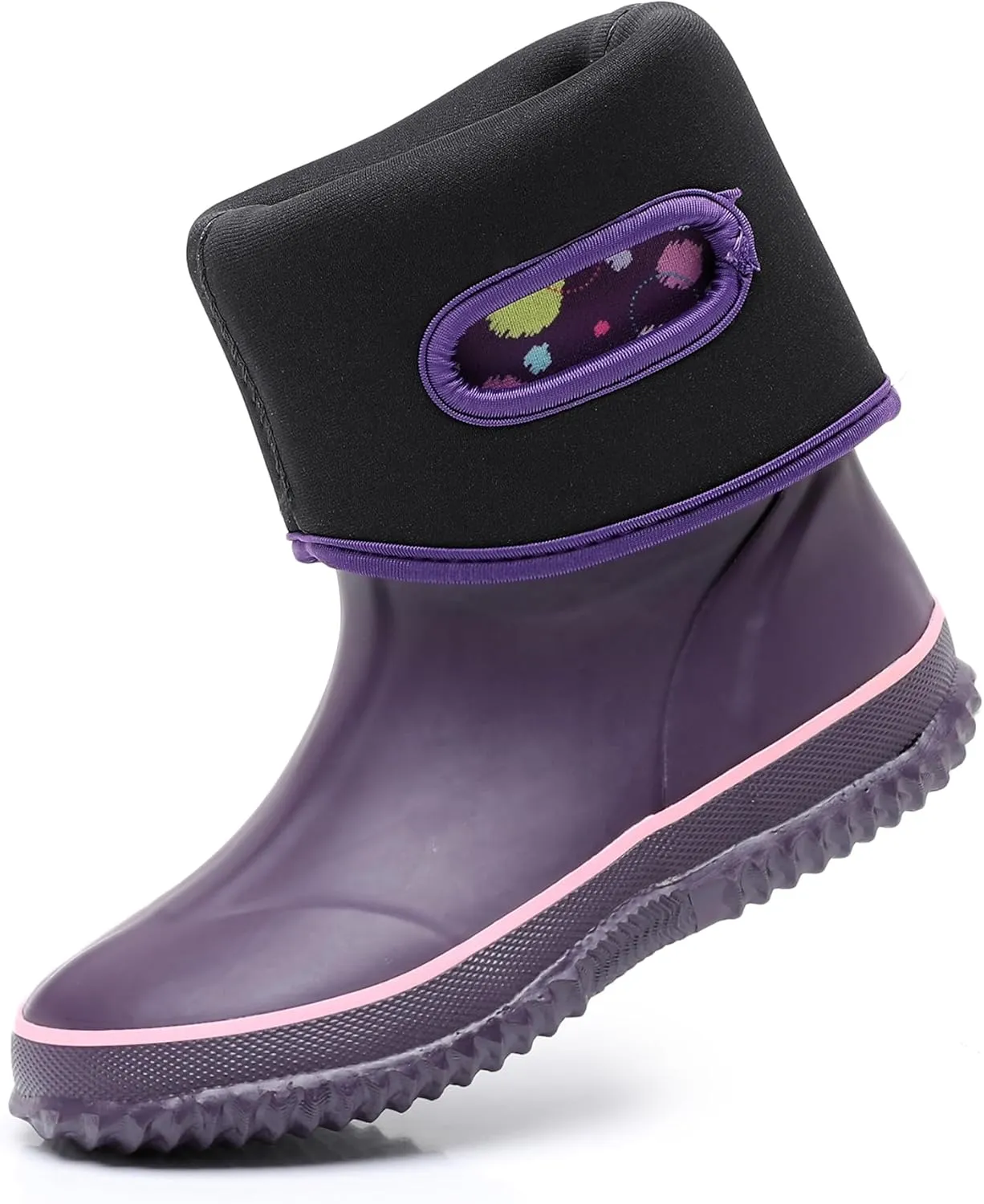 WTW Kids Rubber Rain Boots - Neoprene Insulated 100% Waterproof Mid Calf Mud Boots for Boys and Girls Winter Snow Boots