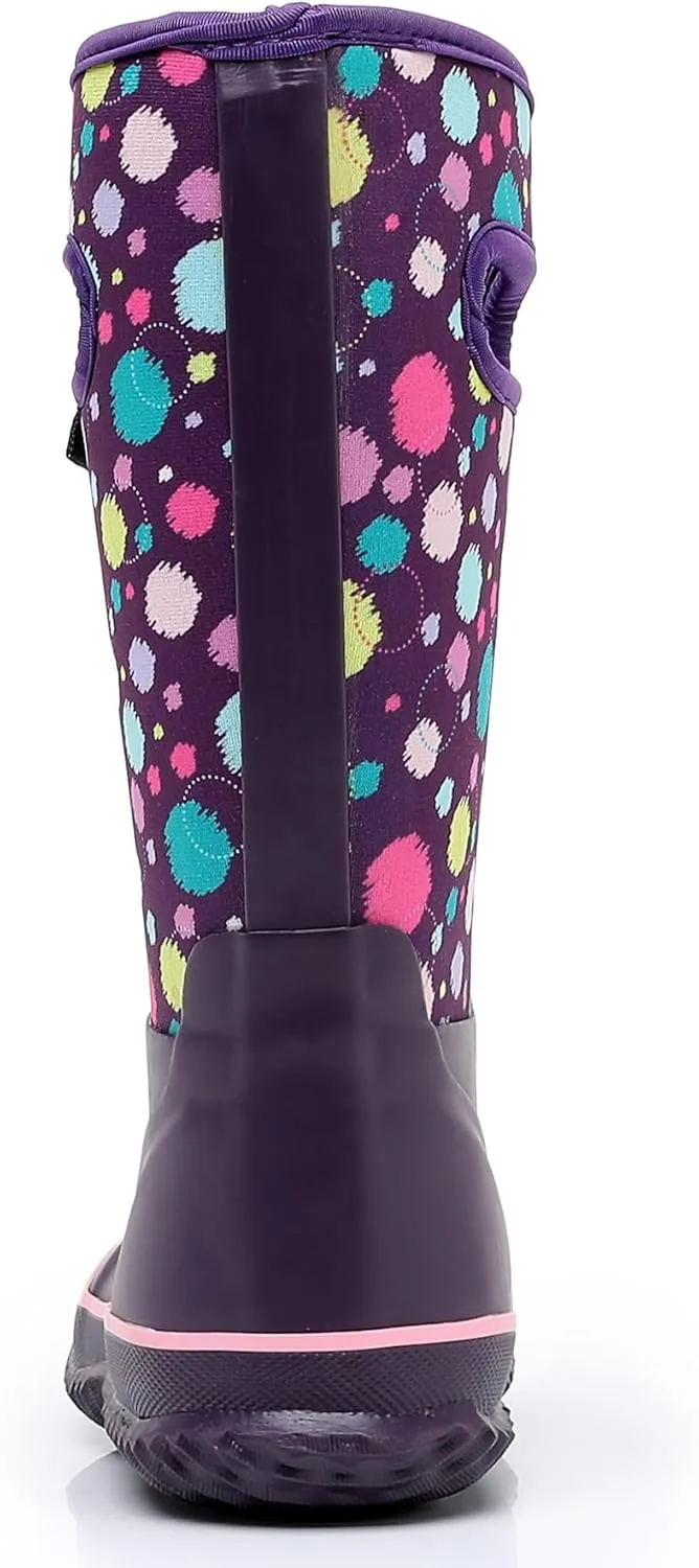 WTW Kids Rubber Rain Boots - Neoprene Insulated 100% Waterproof Mid Calf Mud Boots for Boys and Girls Winter Snow Boots