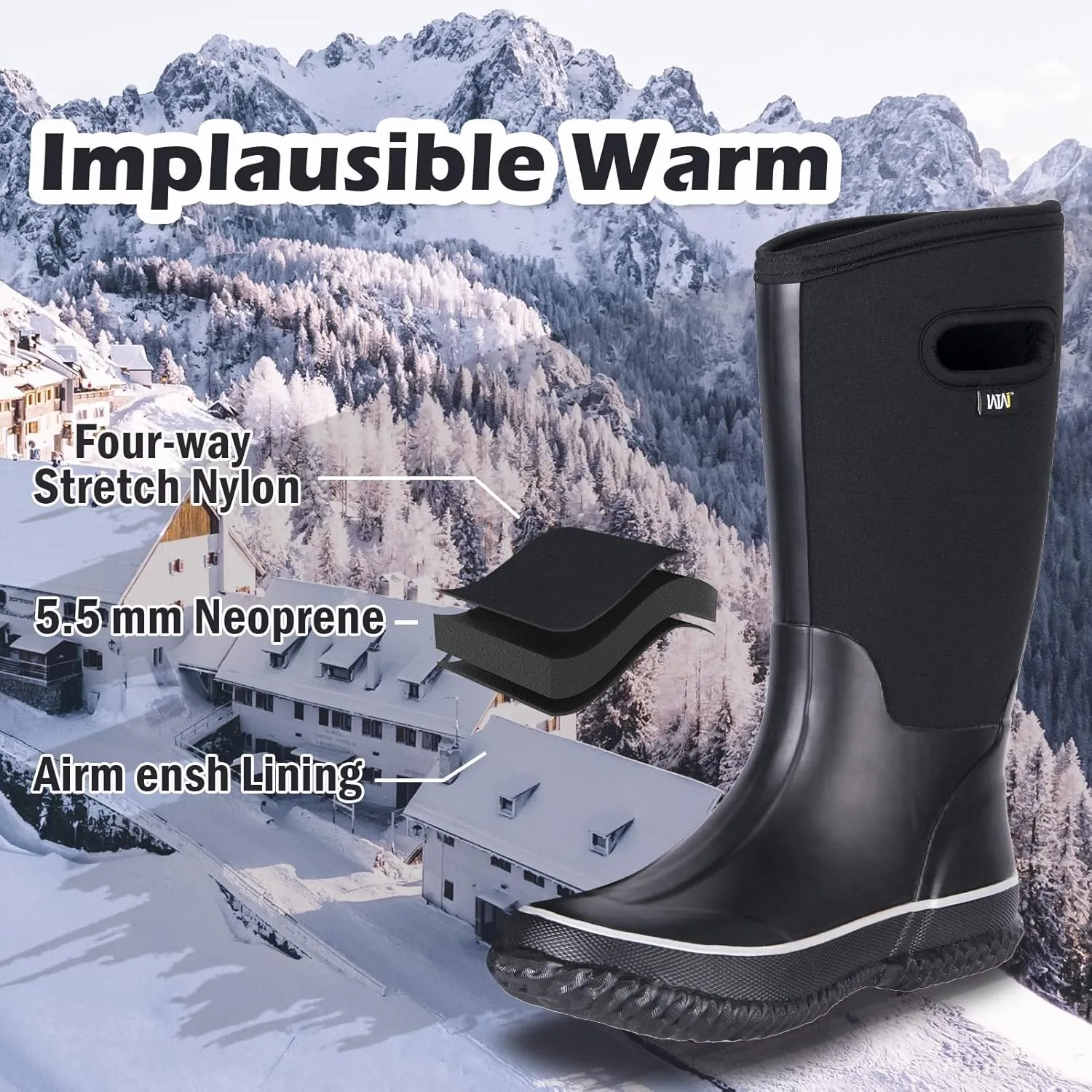 WTW Rubber Rain Boots for Men Multi-Season Mid Waterproof Insulated Neoprene Rubber Outdoor Hunting Boots