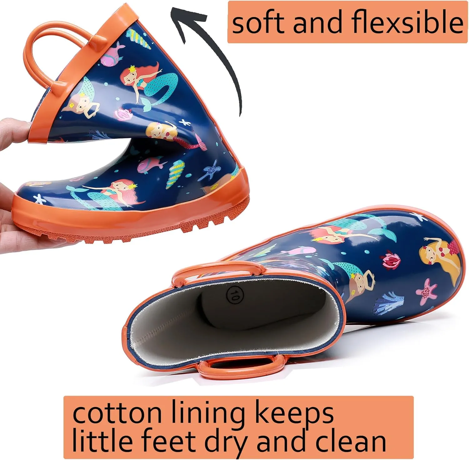 WTW Toddler and Kids Rain Boots Unisex-Child Waterproof Rubber Rain Boots with Easy-On Handles in Fun Patterns for Girls and Boys (Toddler/Little Kid/Big Kid)