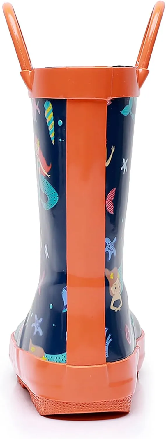 WTW Toddler and Kids Rain Boots Unisex-Child Waterproof Rubber Rain Boots with Easy-On Handles in Fun Patterns for Girls and Boys (Toddler/Little Kid/Big Kid)