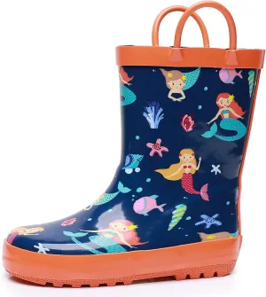 WTW Toddler and Kids Rain Boots Unisex-Child Waterproof Rubber Rain Boots with Easy-On Handles in Fun Patterns for Girls and Boys (Toddler/Little Kid/Big Kid)