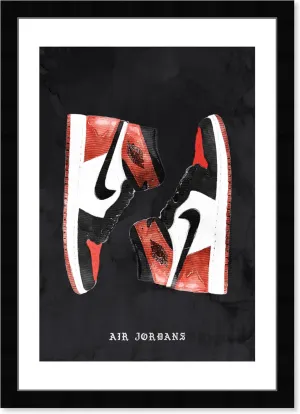 Wynwood Studio Fashion and Glam Modern Black Frame Paper - Classic Sneakers V, Wall Art for Living Room, Bedroom, and Bathroom, 13 in x 19 in, Black and Red Home Decor