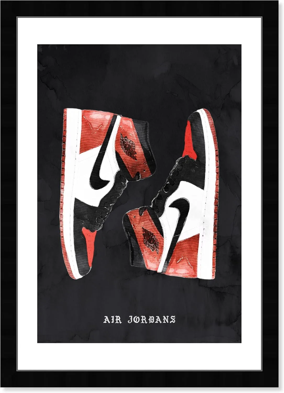 Wynwood Studio Fashion and Glam Modern Black Frame Paper - Classic Sneakers V, Wall Art for Living Room, Bedroom, and Bathroom, 13 in x 19 in, Black and Red Home Decor