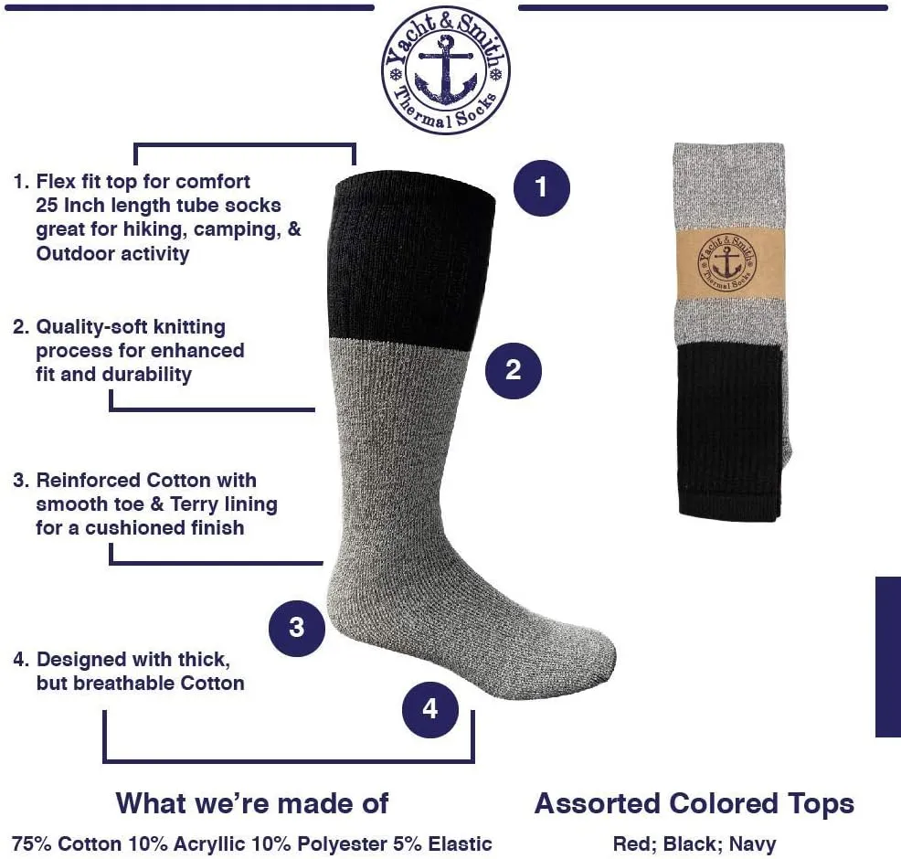 Yacht & Smith Mens Cotton Thermal Tube Socks, Cold Weather Boot Sock Shoe Size 5-10
