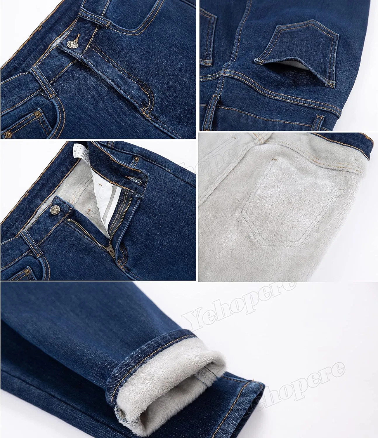 Yehopere Women's Winter Fleece Lined Jeans Slim Fit Warm Skinny High Waist Denim Jean