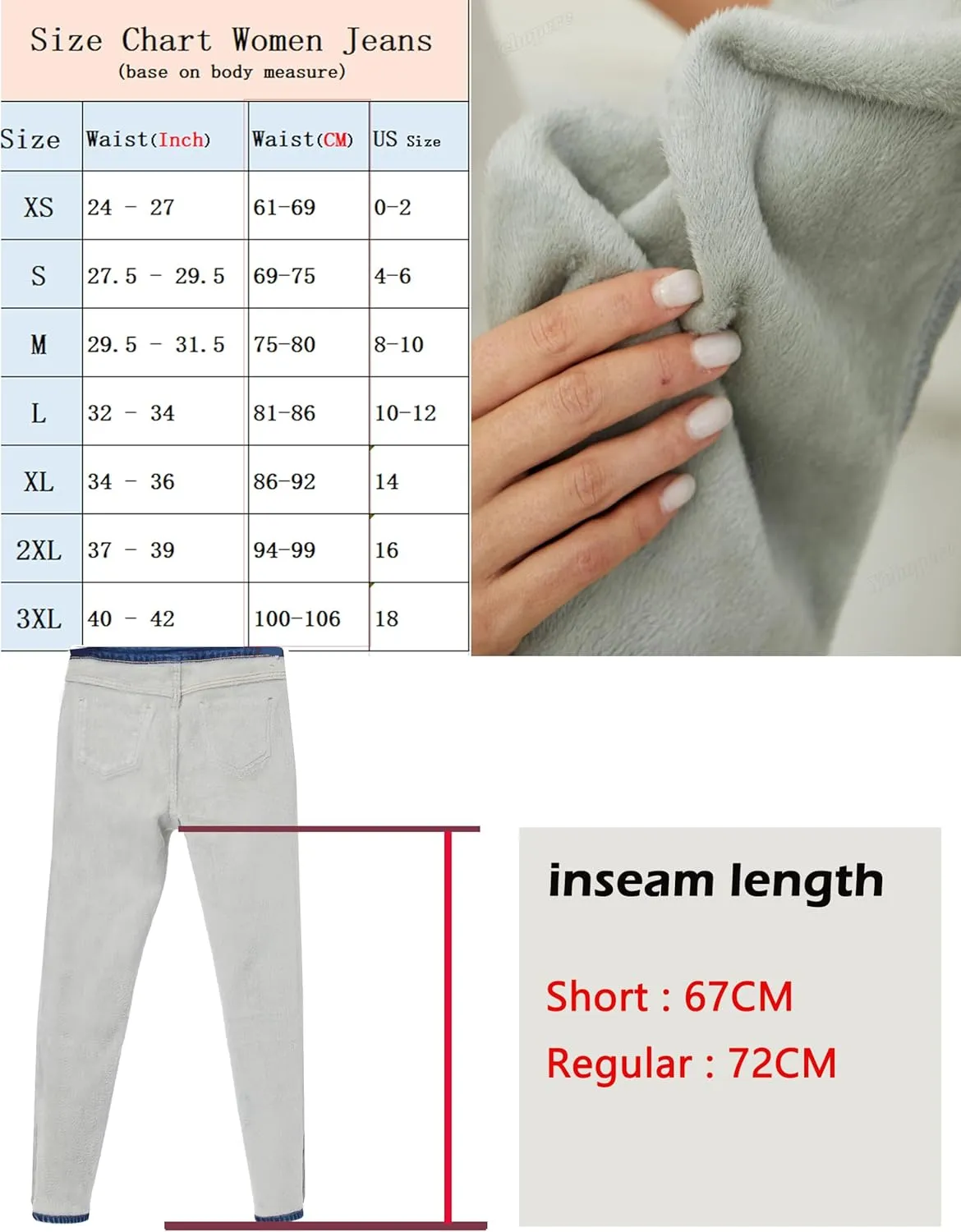 Yehopere Women's Winter Fleece Lined Jeans Slim Fit Warm Skinny High Waist Denim Jean
