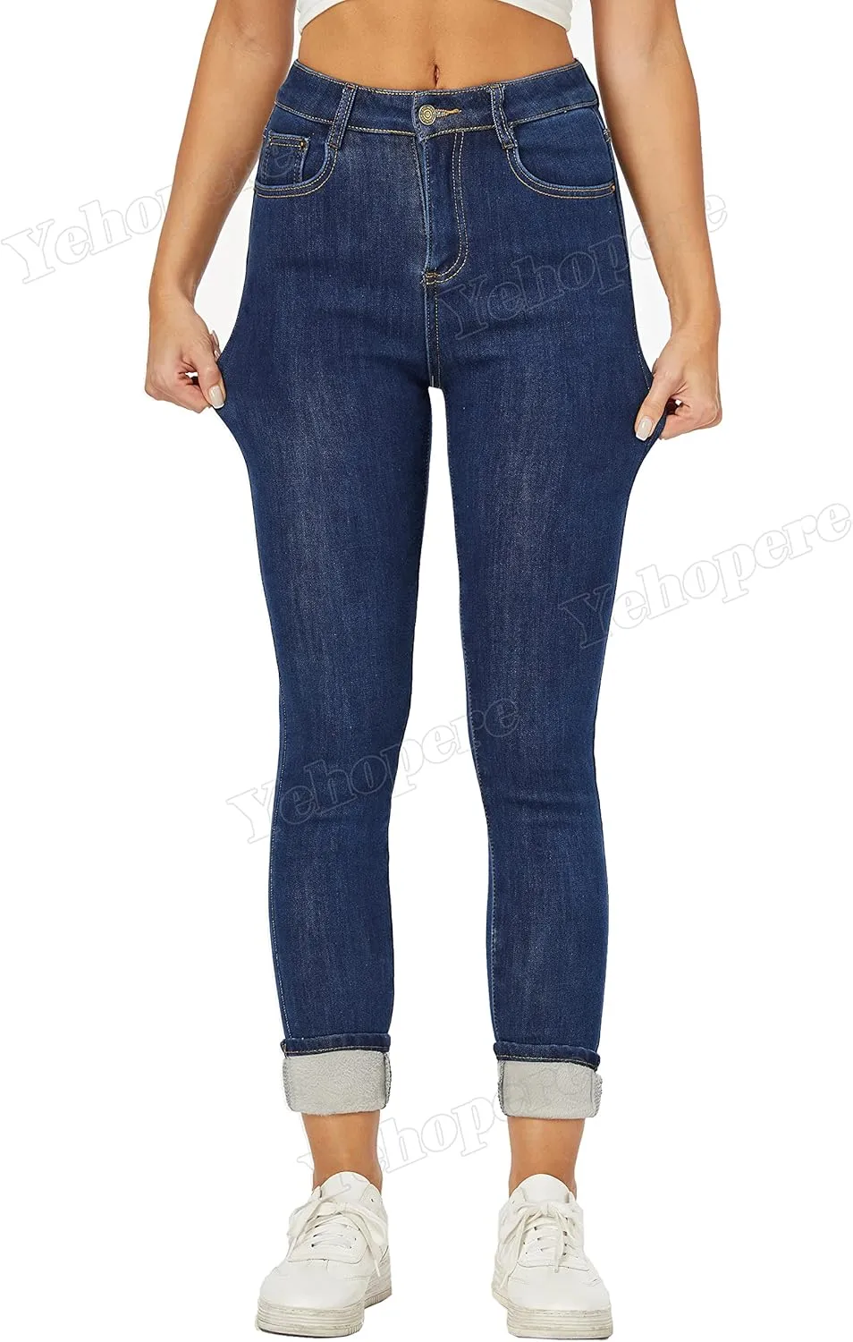 Yehopere Women's Winter Fleece Lined Jeans Slim Fit Warm Skinny High Waist Denim Jean