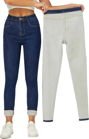 Yehopere Women's Winter Fleece Lined Jeans Slim Fit Warm Skinny High Waist Denim Jean