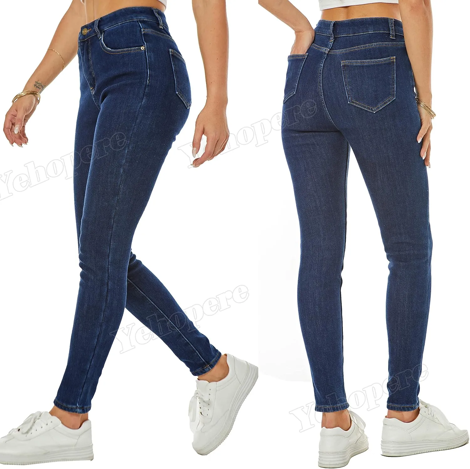 Yehopere Women's Winter Fleece Lined Jeans Slim Fit Warm Skinny High Waist Denim Jean