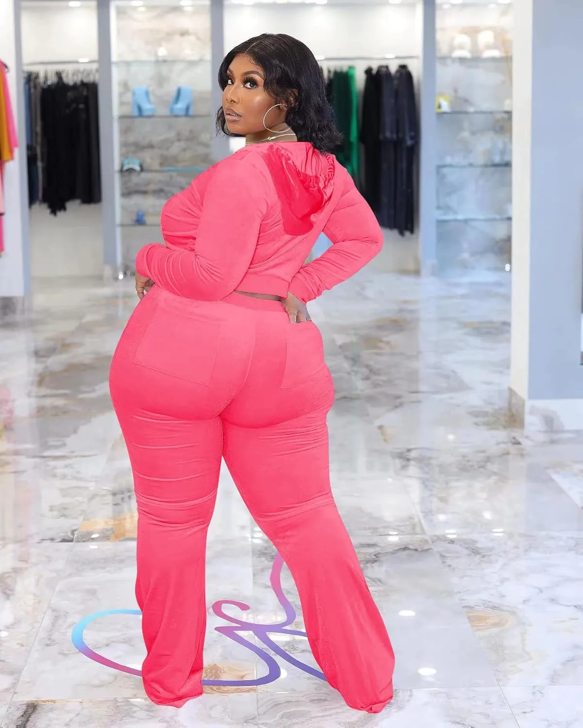 yidengymx Womens 2 Piece Velour Tracksuit Two Piece Outfits for Women Long Sleeve Zip Up Crop Tops Sweatpants Sets Pockets