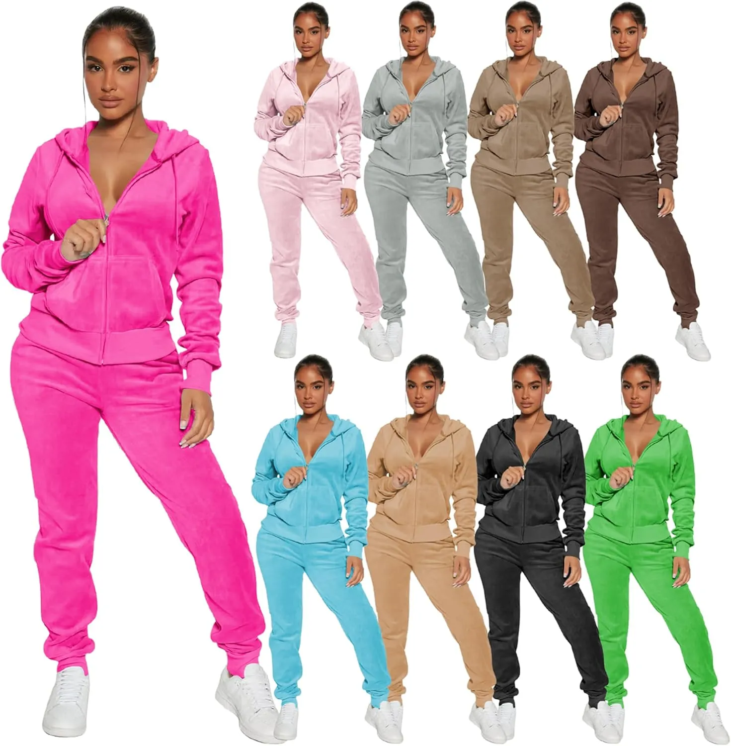 yidengymx Womens 2 Piece Velour Tracksuit Two Piece Soft Velvet Hooded Outfits for Women