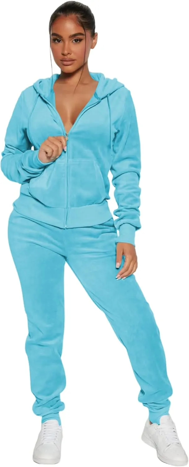 yidengymx Womens 2 Piece Velour Tracksuit Two Piece Soft Velvet Hooded Outfits for Women