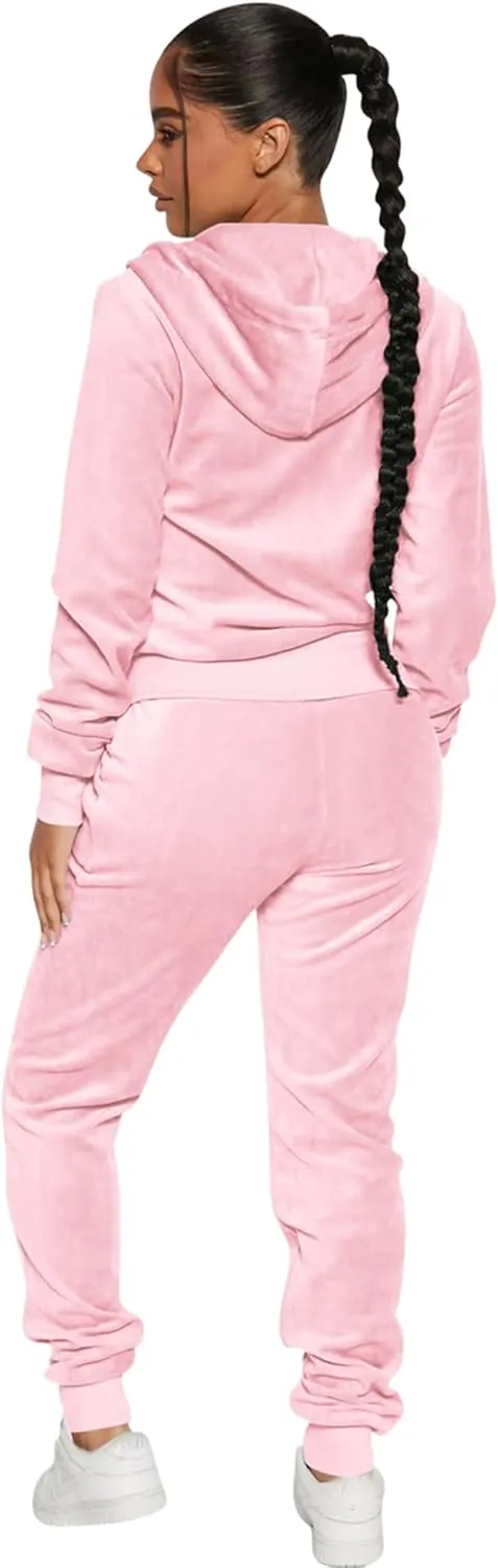 yidengymx Womens 2 Piece Velour Tracksuit Two Piece Soft Velvet Hooded Outfits for Women