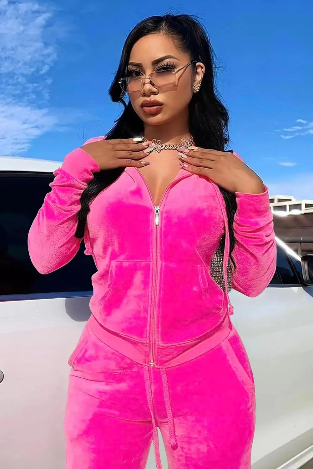 yidengymx Womens 2 Piece Velour Tracksuit Two Piece Soft Velvet Hooded Outfits for Women