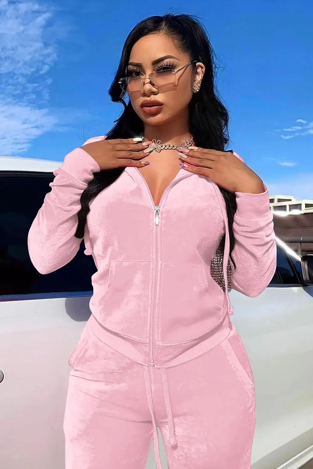 yidengymx Womens 2 Piece Velour Tracksuit Two Piece Soft Velvet Hooded Outfits for Women