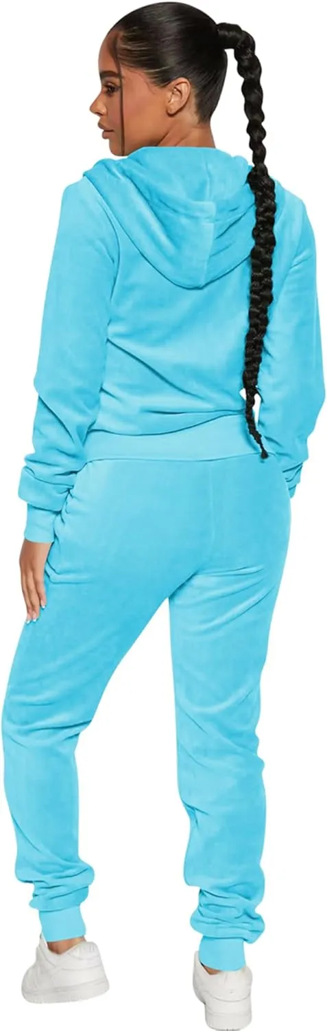 yidengymx Womens 2 Piece Velour Tracksuit Two Piece Soft Velvet Hooded Outfits for Women