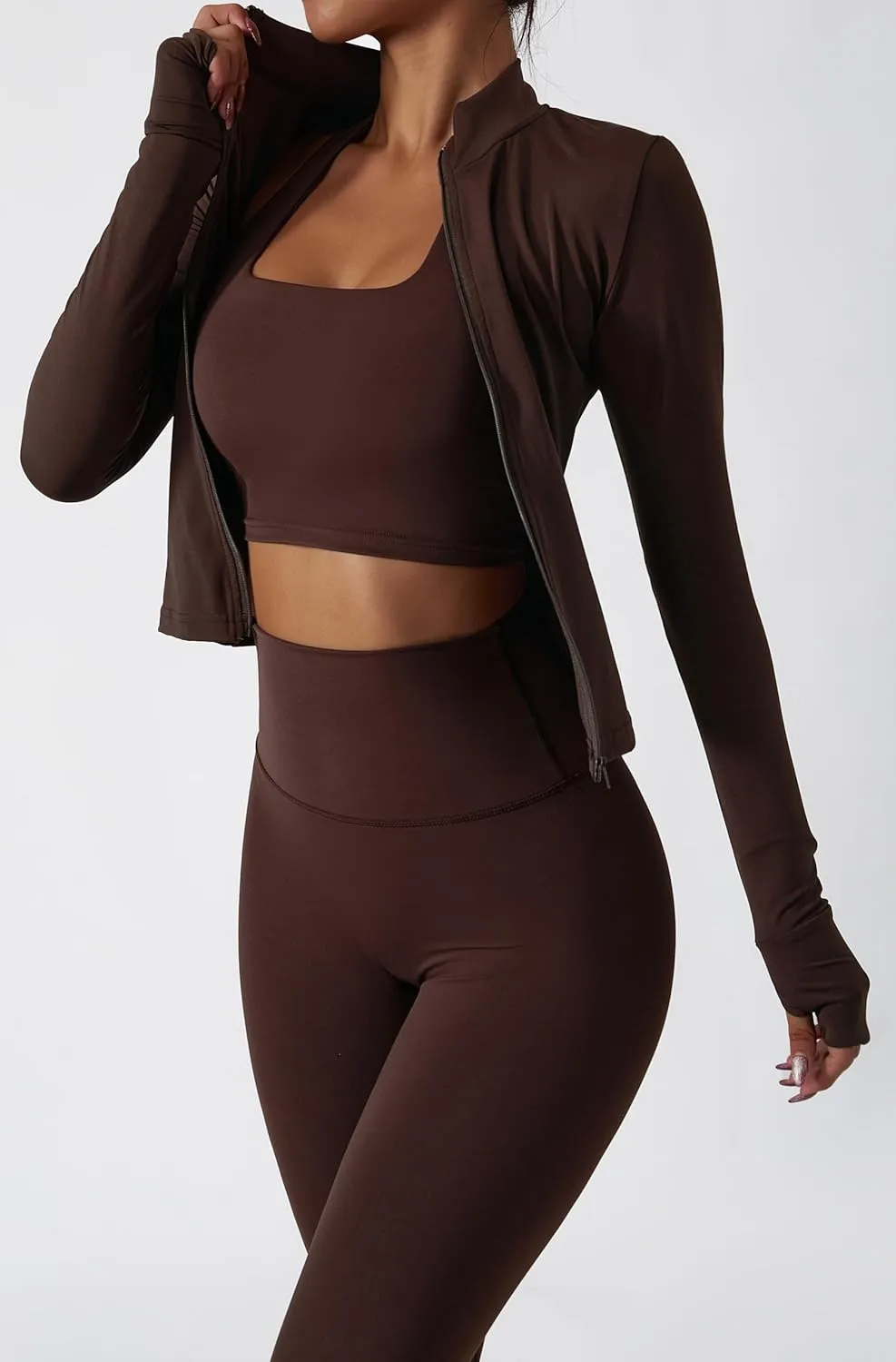 Yknktstc Womens Two Piece Tracksuit Set Long Sleeve Zipper Jacket with Athletic High Waist Leggings Workout Outfit