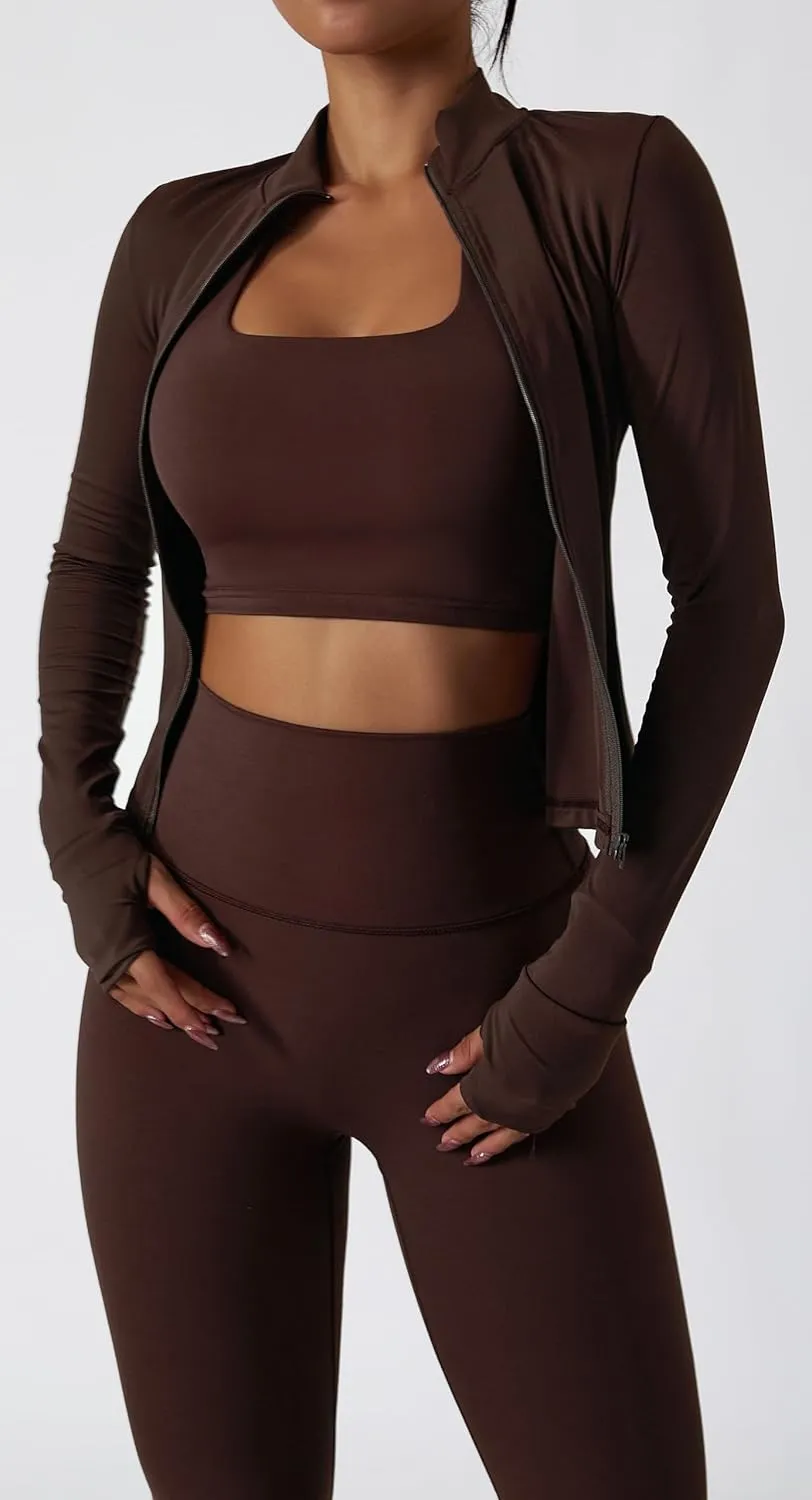 Yknktstc Womens Two Piece Tracksuit Set Long Sleeve Zipper Jacket with Athletic High Waist Leggings Workout Outfit