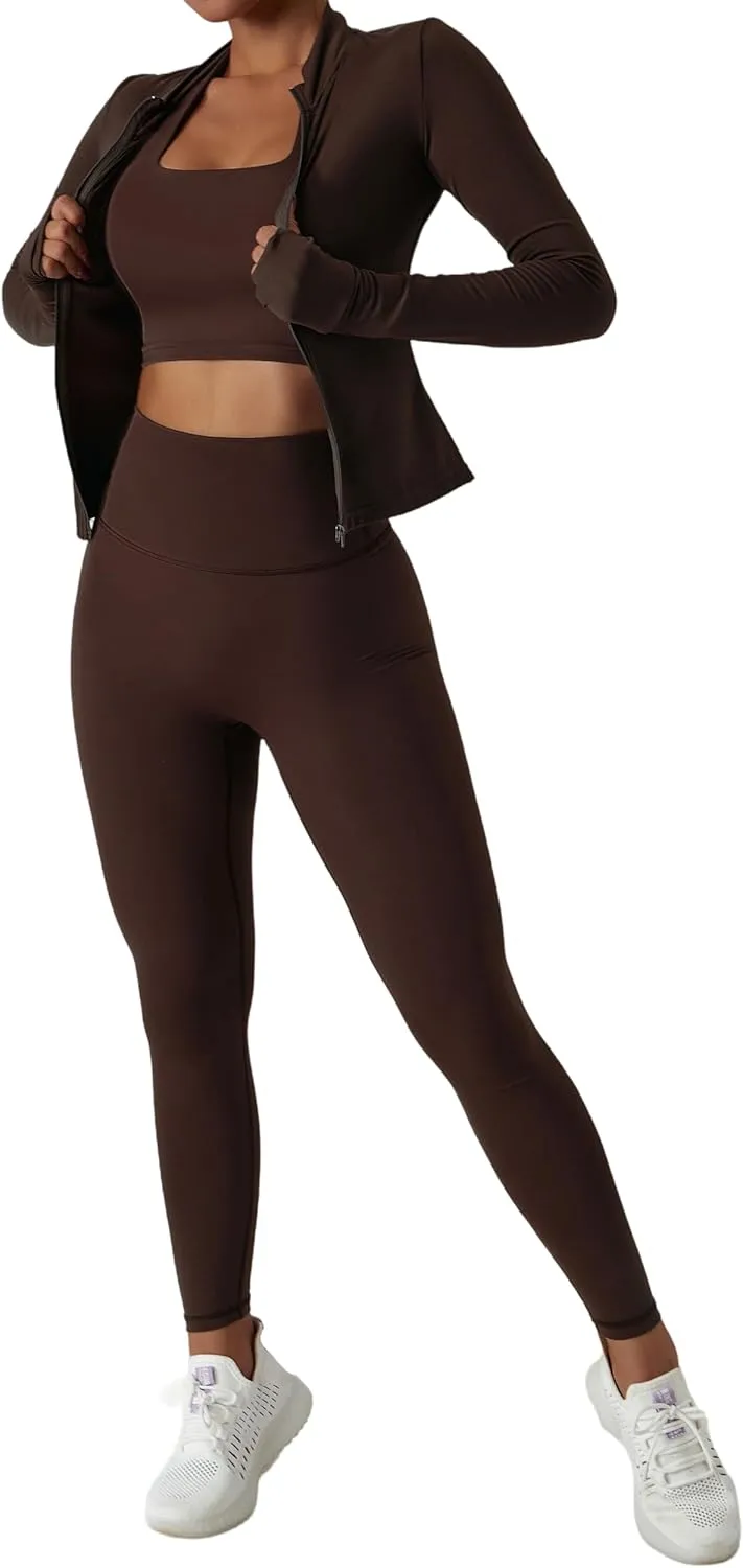 Yknktstc Womens Two Piece Tracksuit Set Long Sleeve Zipper Jacket with Athletic High Waist Leggings Workout Outfit