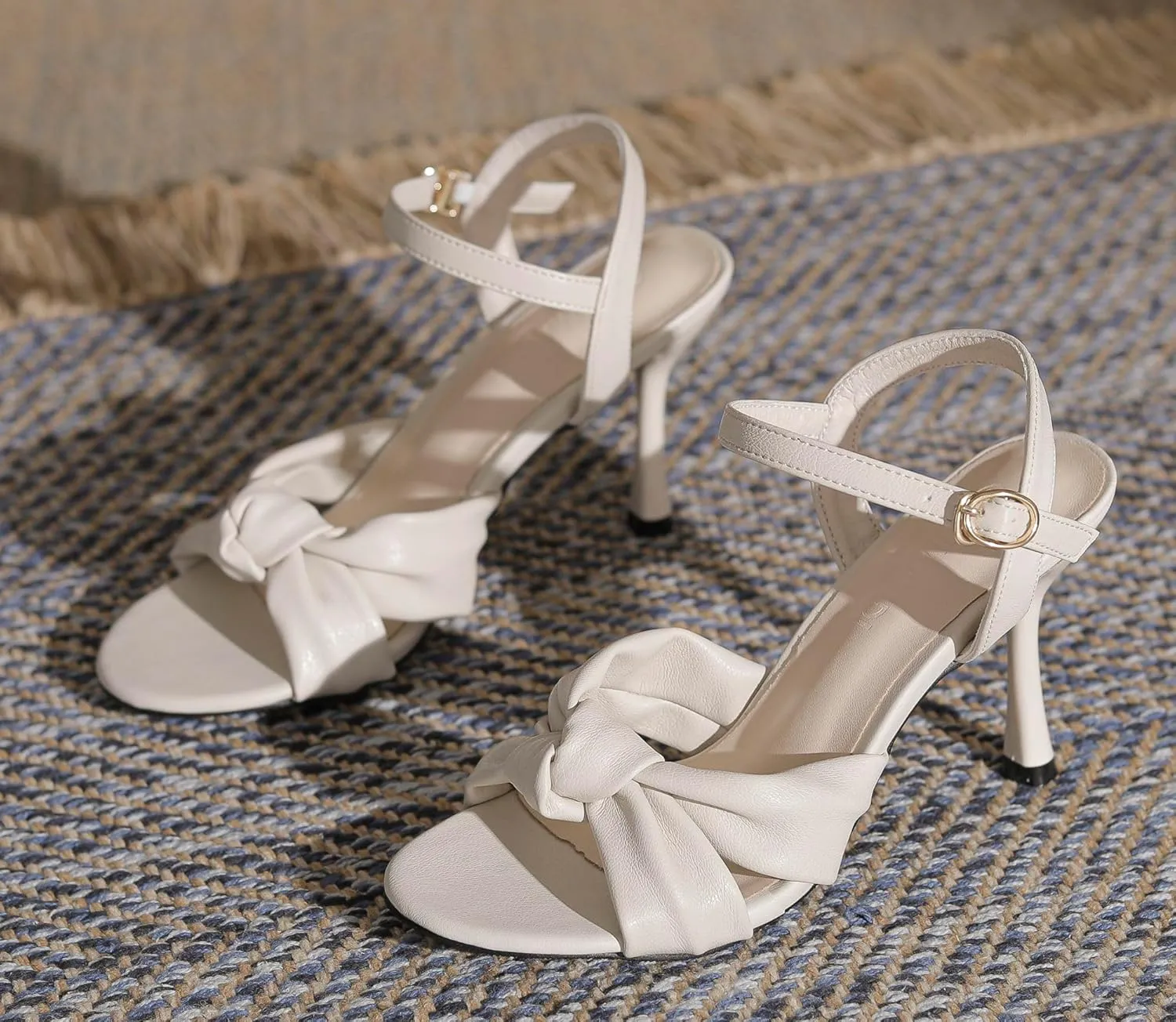 YooPrettyz Women Open Toe Heeled Sandals Ankle Strap Summer Shoes Party Heels Knotted Dress Shoes