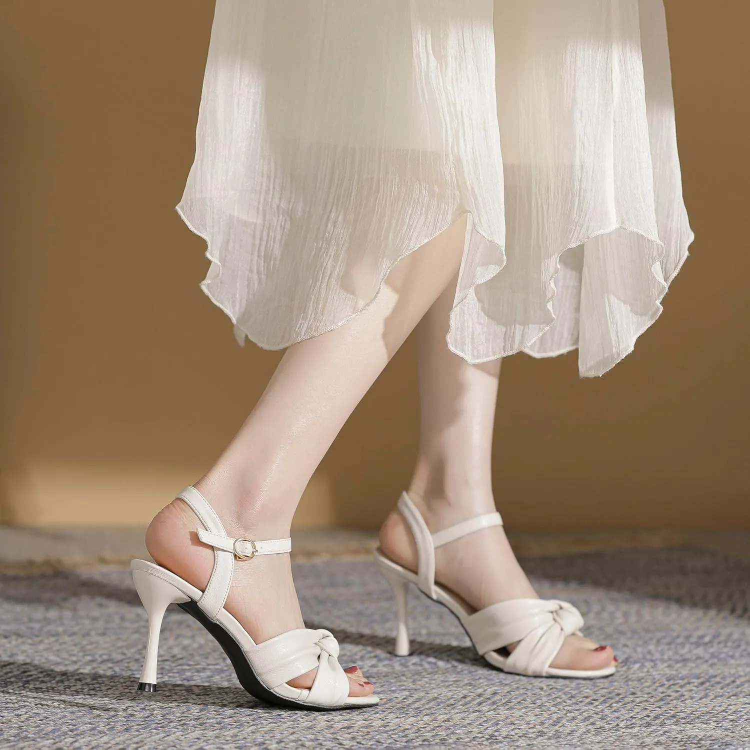 YooPrettyz Women Open Toe Heeled Sandals Ankle Strap Summer Shoes Party Heels Knotted Dress Shoes