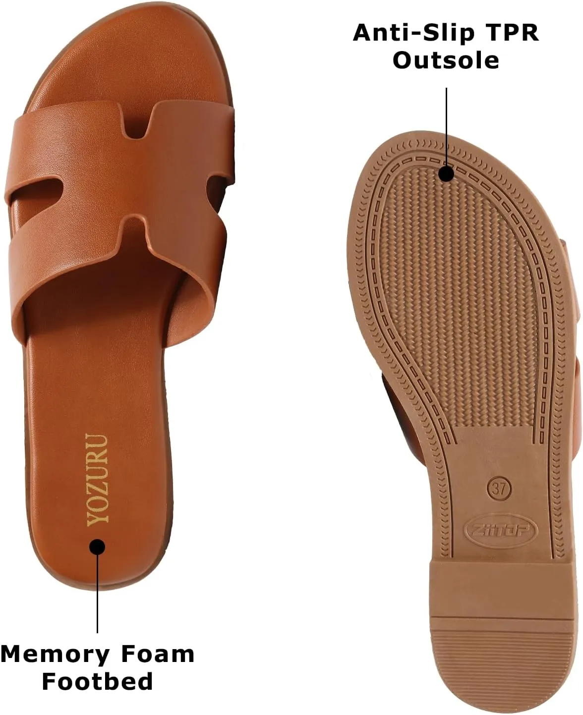 Yozuru Womens Flat Sandals Open Toe Dressy Summer Sandals Comfortable Casual Slip on Leather Slides Sandals for women