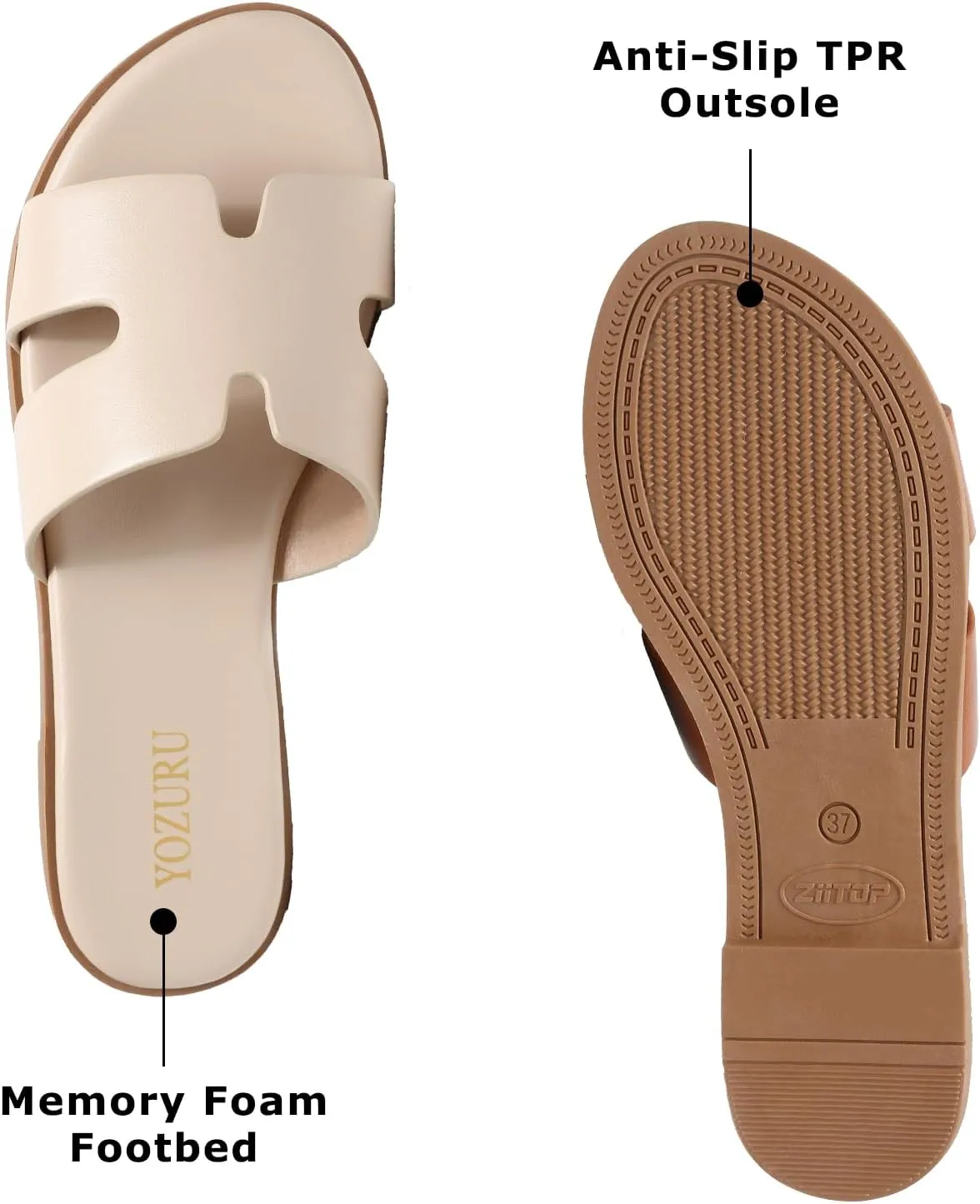 Yozuru Womens Flat Sandals Open Toe Dressy Summer Sandals Comfortable Casual Slip on Leather Slides Sandals for women