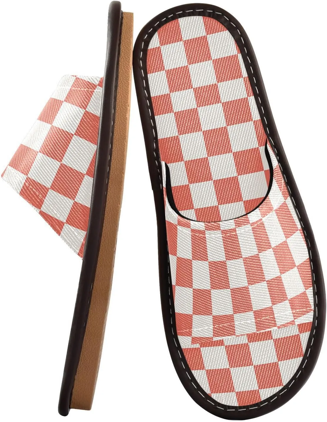 Yuiboo Light Coral Chessboard Men Women Spa Slippers Portable Non Slip Sandals for Beach Beach Travel